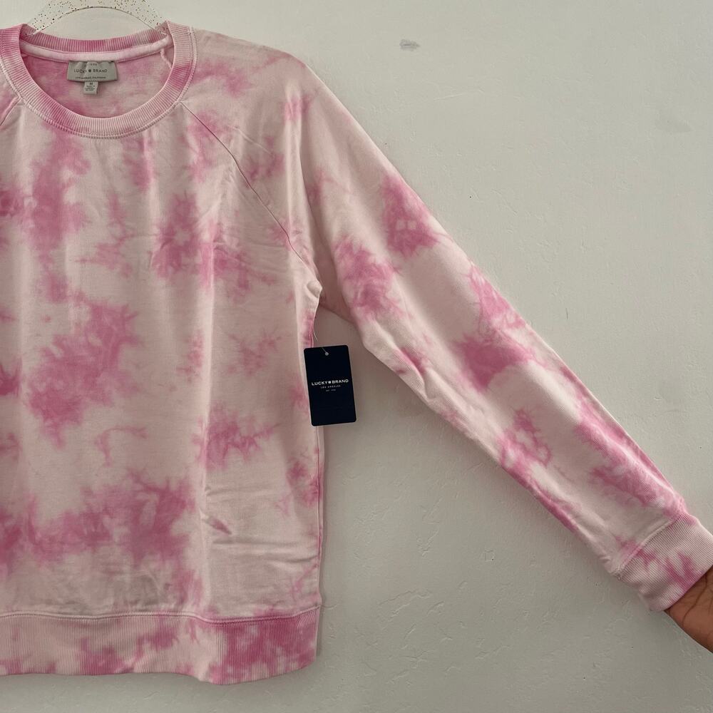 Lucky Brand Tie Dye Sweatshirt Medium Pink Pullover Crew Neck Casual Cozy NEW - Picture 5 of 11